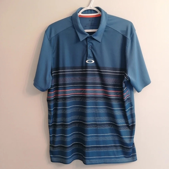 Oakley Men's Regular Fit High Crest Blue Striped Short Sleeve Golf Polo Large - Picture 3 of 16